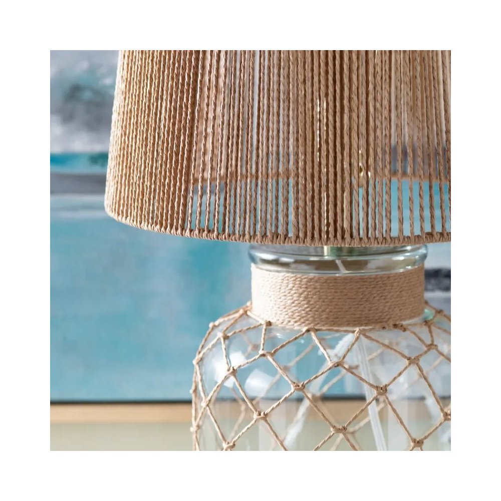 22.75" Coastal Clear Glass Table Lamp with Twisted Hemp Rope Base. Picture 5