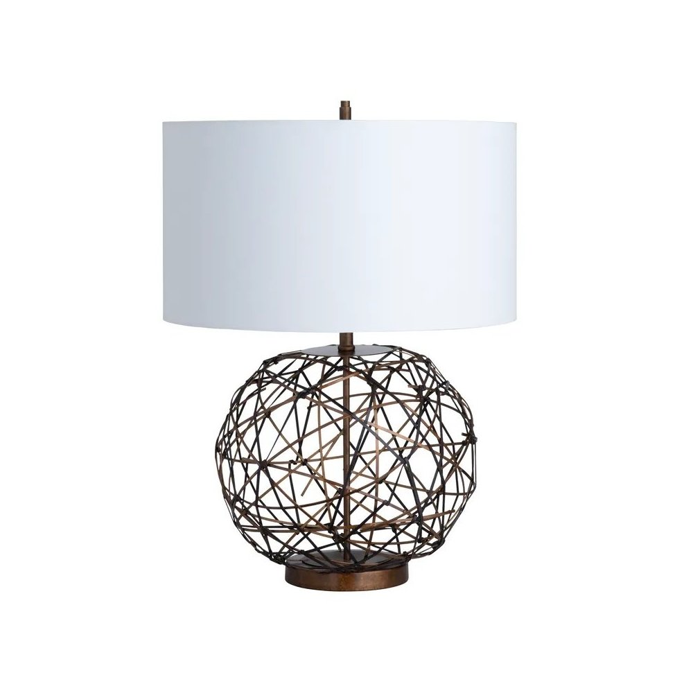 30" Rustic Copper Metal Table Lamp with Faux Leather Accents. Picture 1