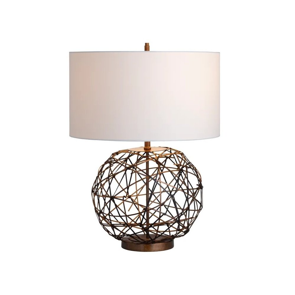 30" Rustic Copper Metal Table Lamp with Faux Leather Accents. Picture 2