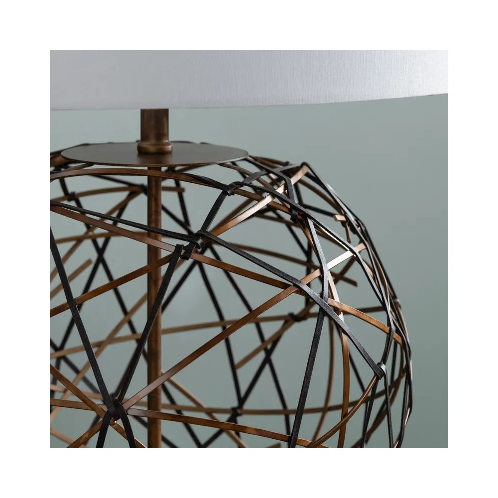 30" Rustic Copper Metal Table Lamp with Faux Leather Accents. Picture 5