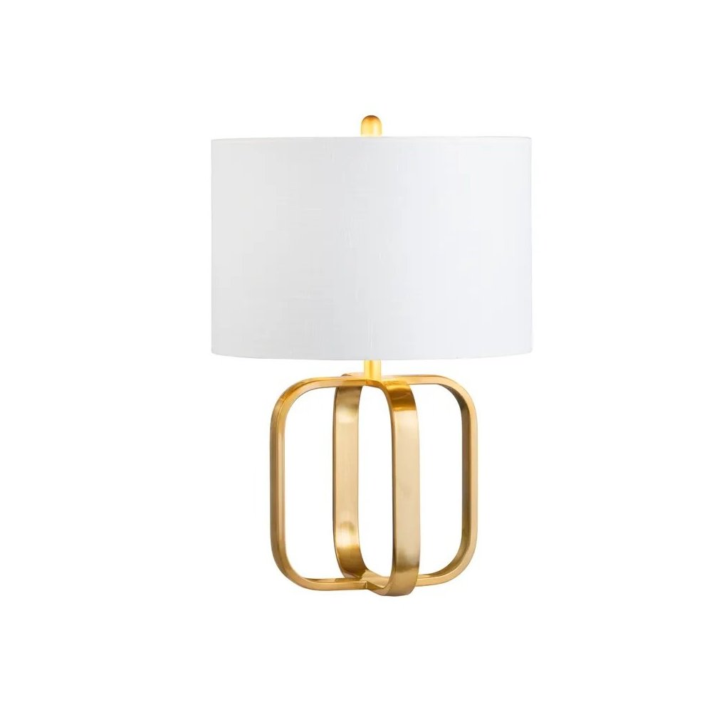 26.75" Greyson Transitional Gold Metal Table Lamp with White Drum Shade. Picture 1