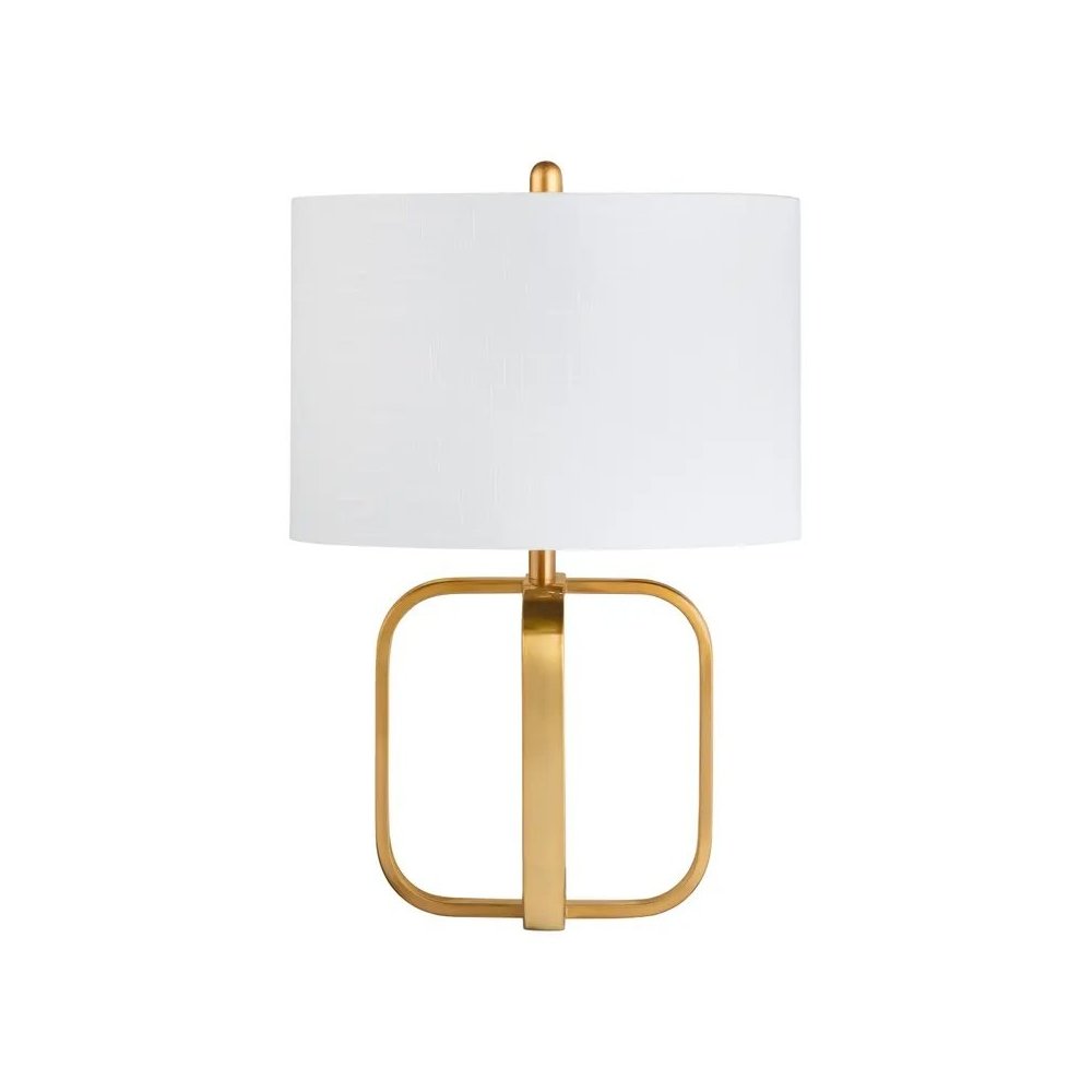 26.75" Greyson Transitional Gold Metal Table Lamp with White Drum Shade. Picture 2