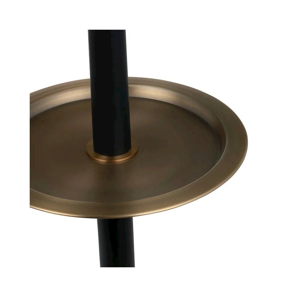 65.5" Traditional Black Metal Floor Lamp with Brass Tray and Linen Shade. Picture 2