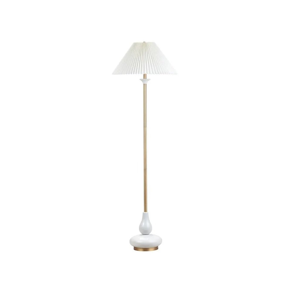 65.75" Transitional White Ceramic Floor Lamp with Gold Metal Accents. Picture 1