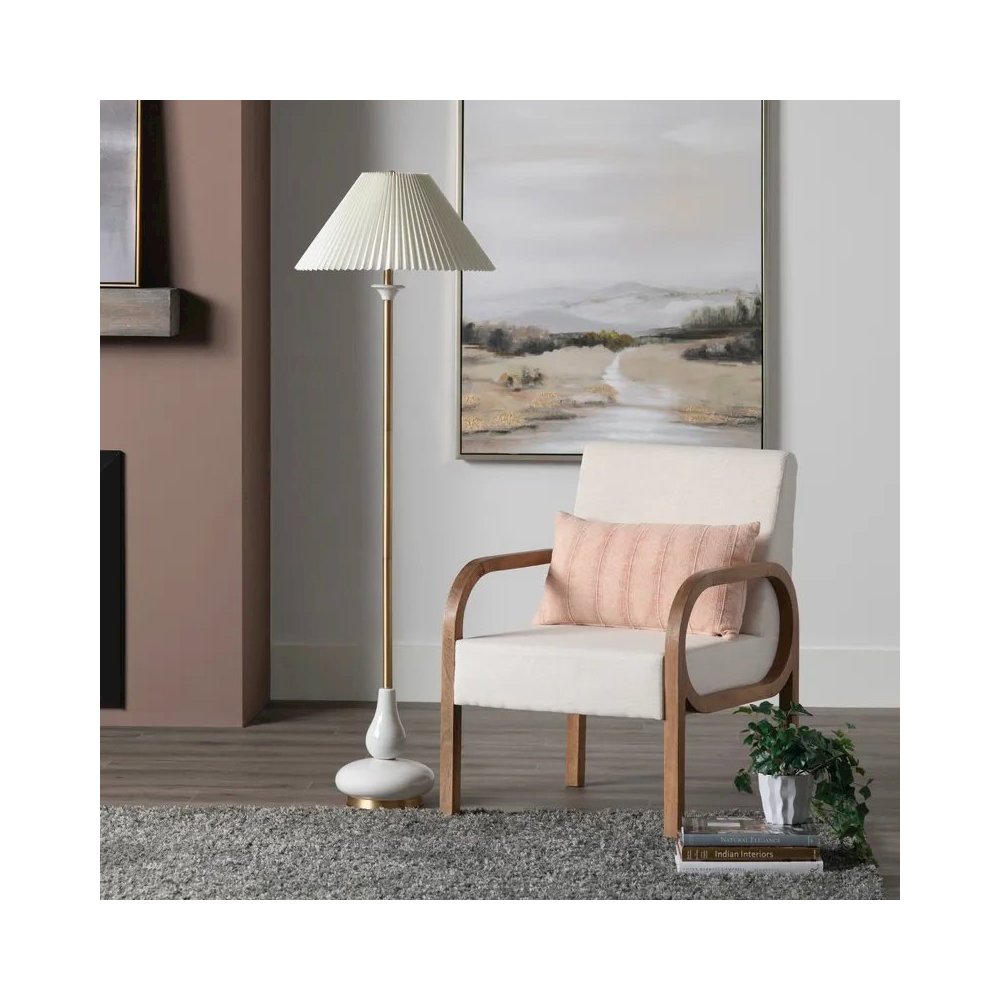 65.75" Transitional White Ceramic Floor Lamp with Gold Metal Accents. Picture 5