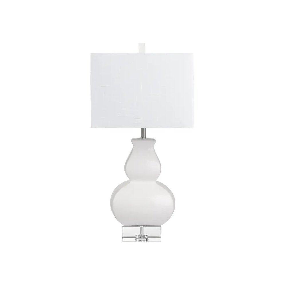 30" Transitional Off-White Ceramic Table Lamp with Textured White Shade. Picture 1