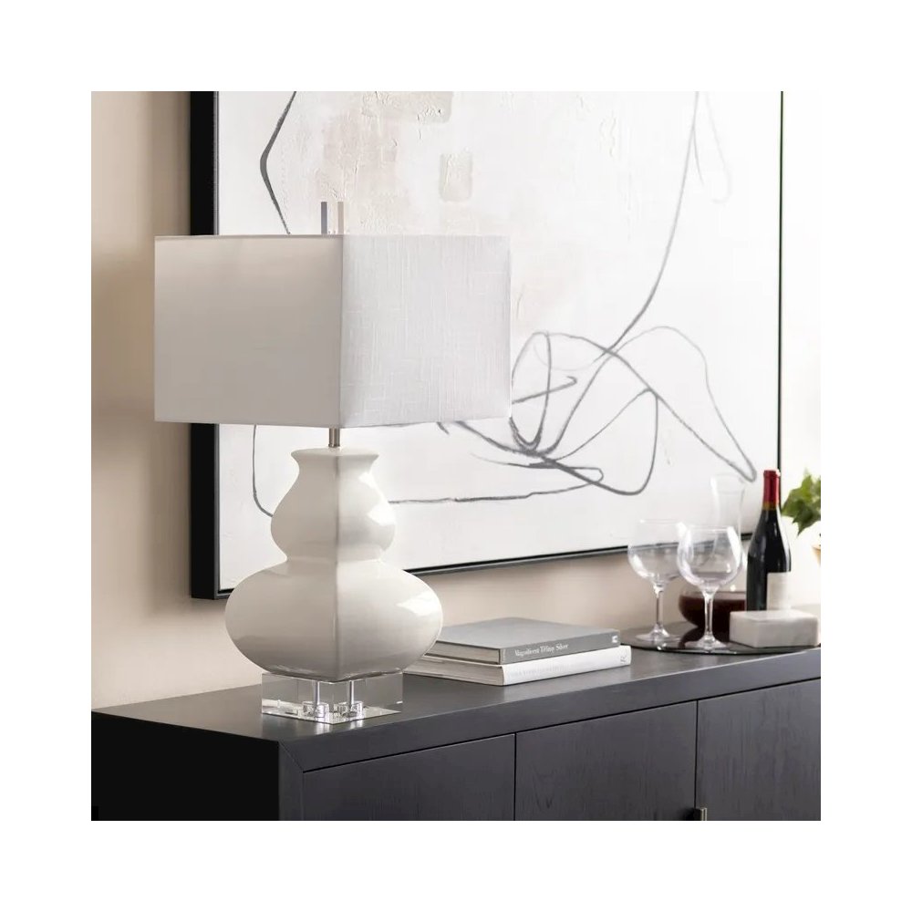 30" Transitional Off-White Ceramic Table Lamp with Textured White Shade. Picture 4