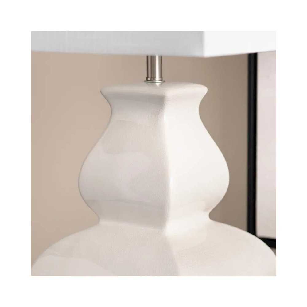 30" Transitional Off-White Ceramic Table Lamp with Textured White Shade. Picture 5