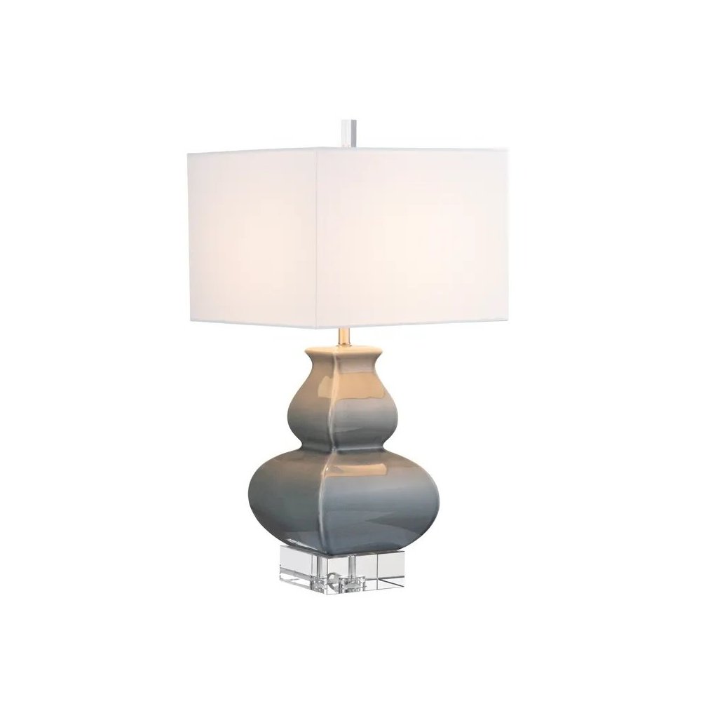 30" Transitional Grey Ceramic Table Lamp with Textured White Shade. Picture 2
