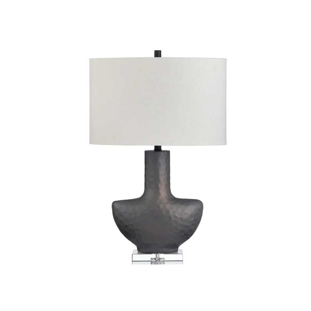 30.25" Transitional Slate Ceramic Table Lamp with Textured Linen Shade. Picture 1