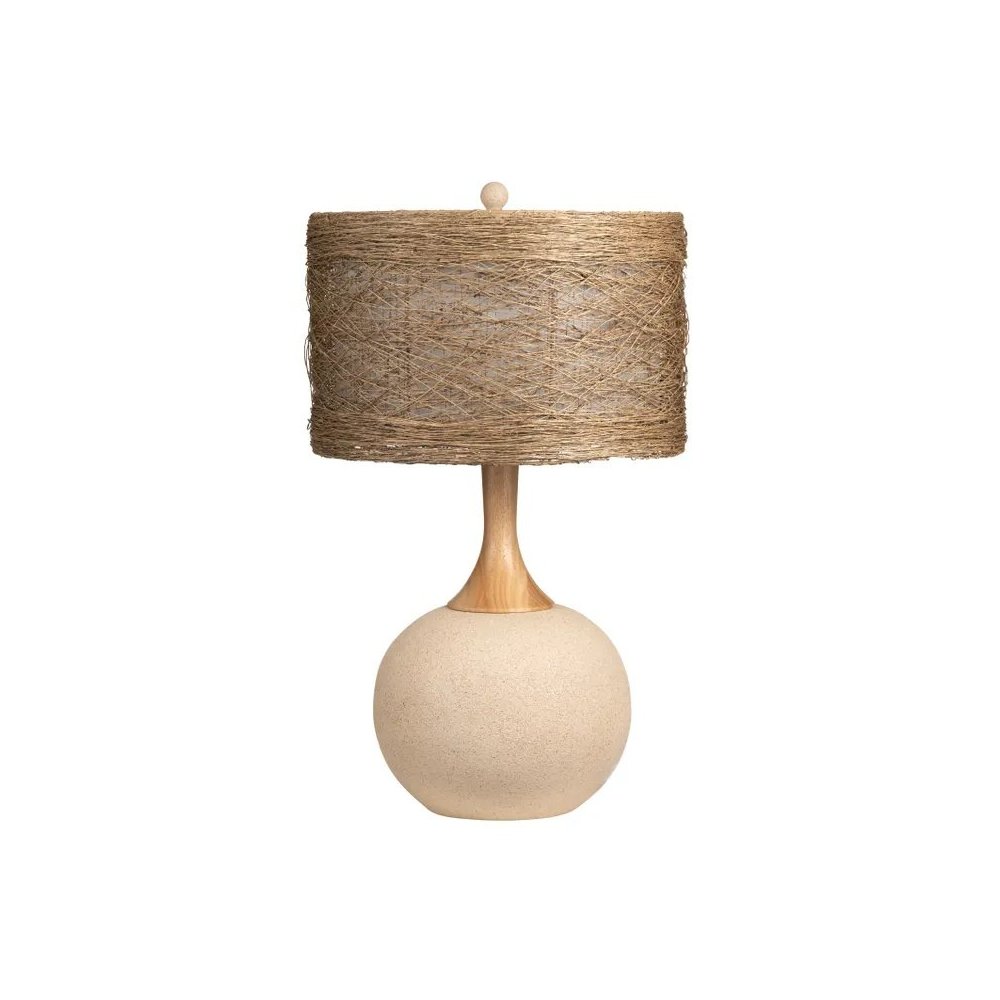 29.5" Transitional Tan Resin Table Lamp with Woven Rattan Shade. Picture 1