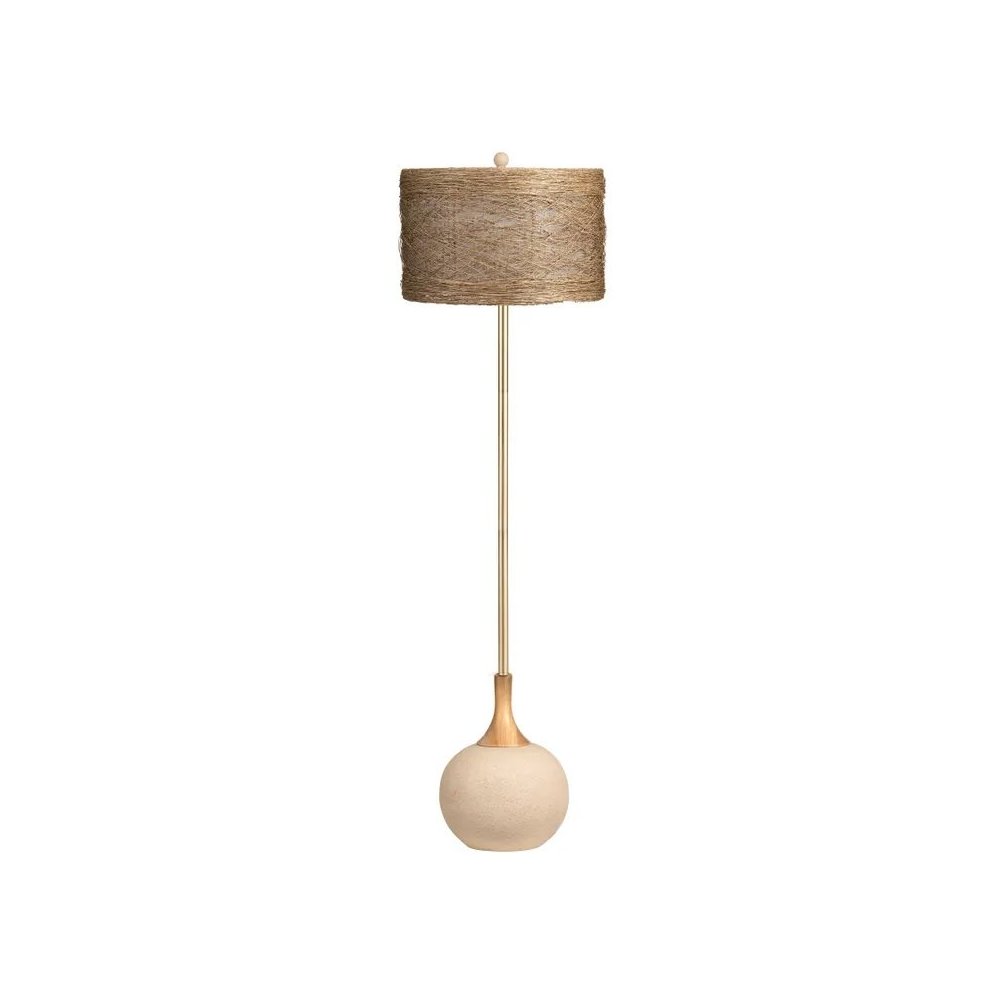 63" Transitional Gold Metal Floor Lamp with Woven Rattan Shade. Picture 1