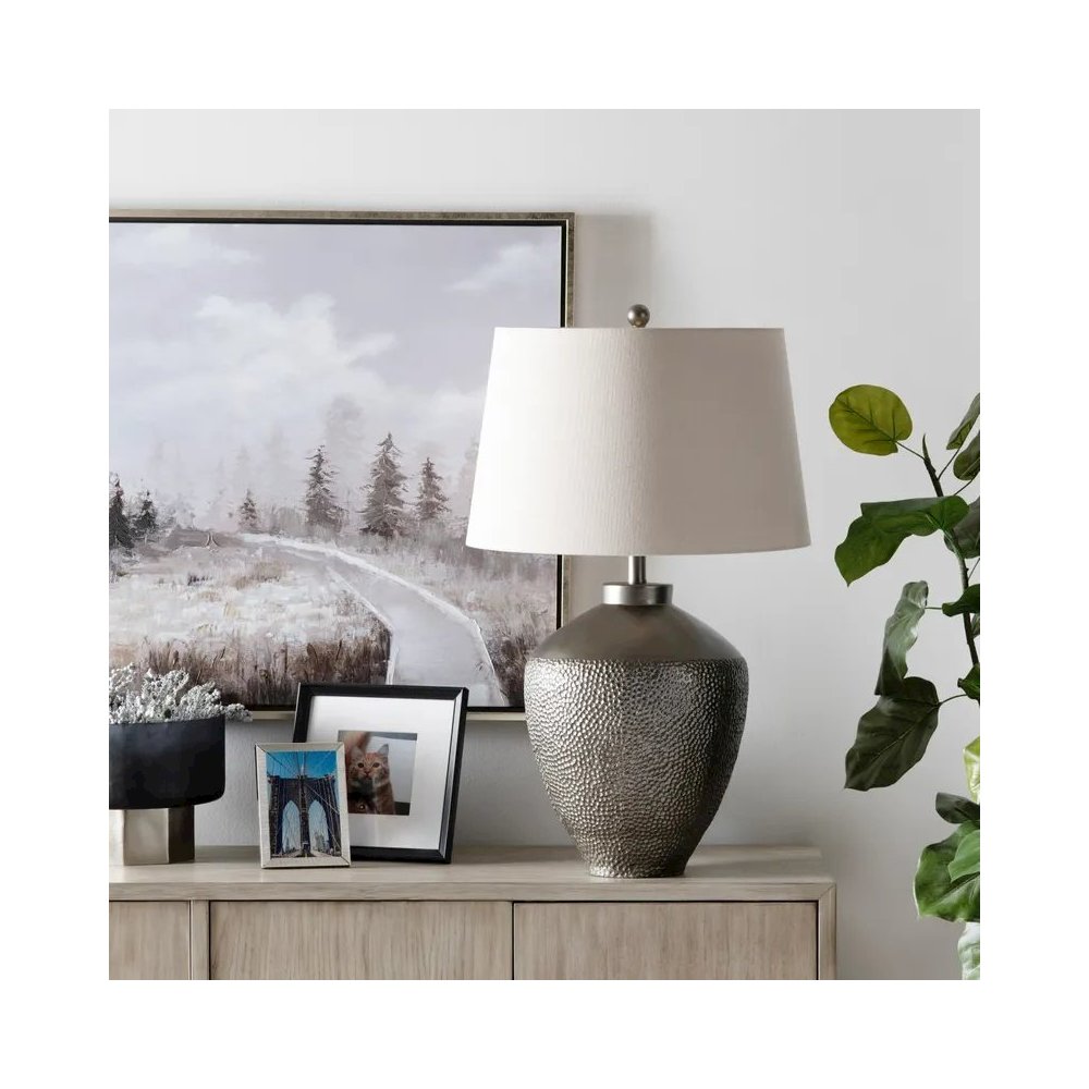 31.5" Transitional Textured Grey Resin Urn Table Lamp. Picture 3
