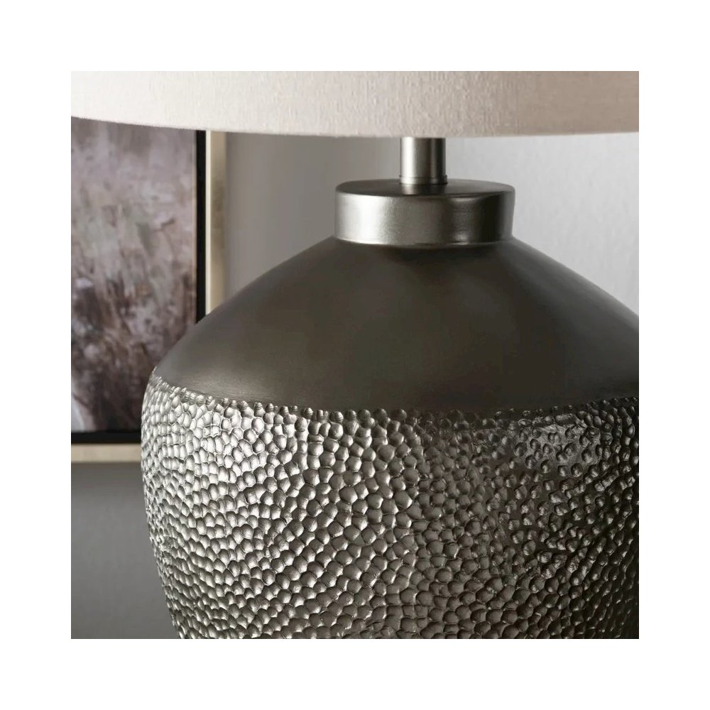 31.5" Transitional Textured Grey Resin Urn Table Lamp. Picture 4