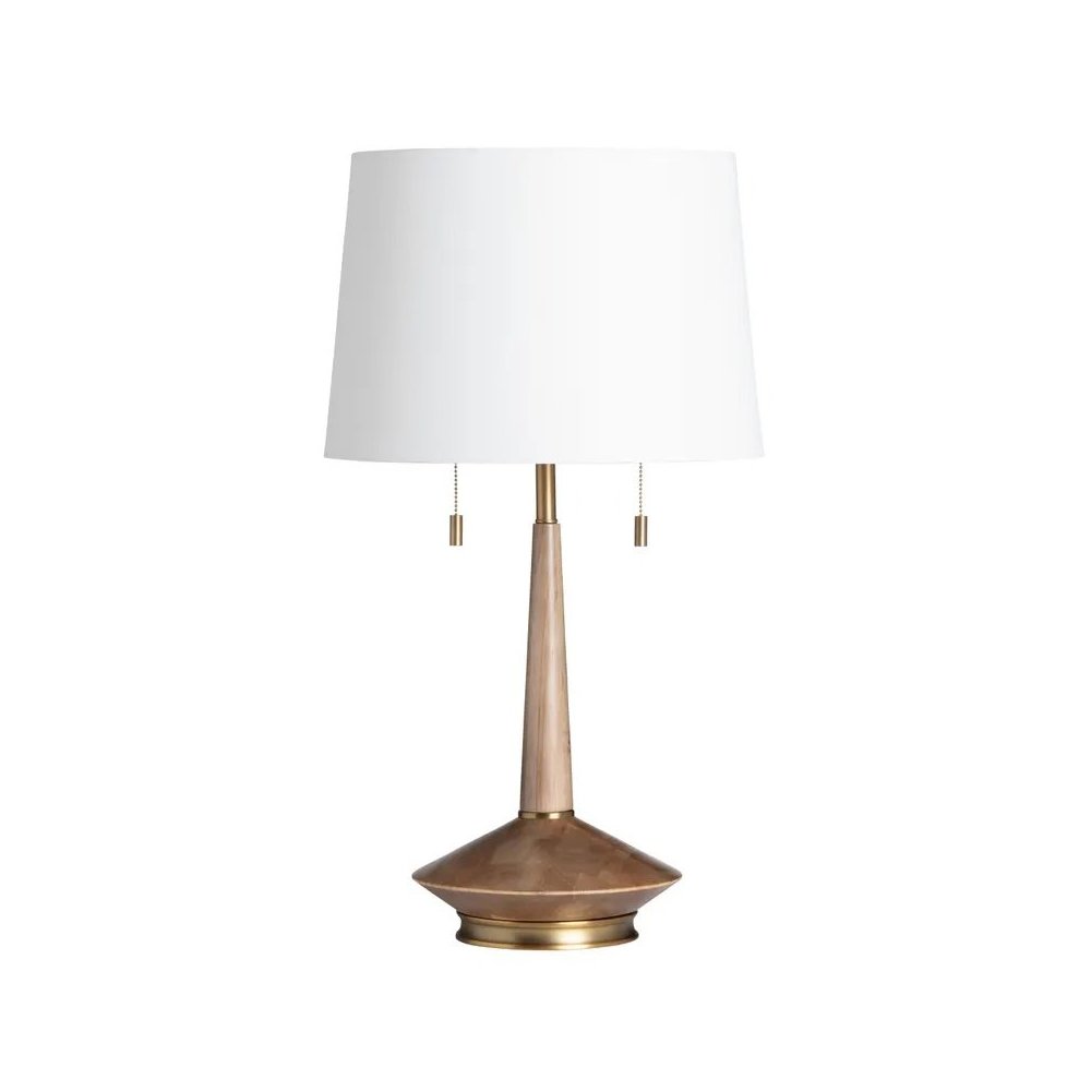 64.5" Transitional Walnut Wood Floor Lamp with Brass Accents. Picture 1