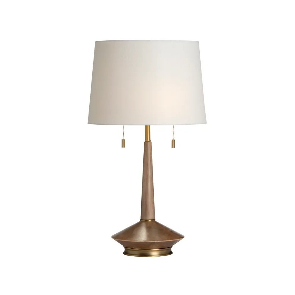 64.5" Transitional Walnut Wood Floor Lamp with Brass Accents. Picture 2
