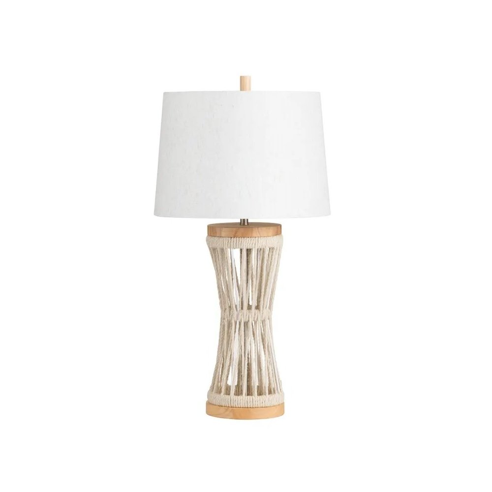 30.5" Coastal Cream Hemp Rope Table Lamp with Natural Wood Base. Picture 1