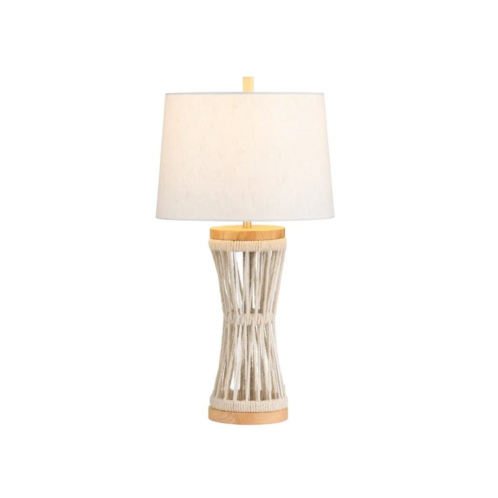 30.5" Coastal Cream Hemp Rope Table Lamp with Natural Wood Base. Picture 2