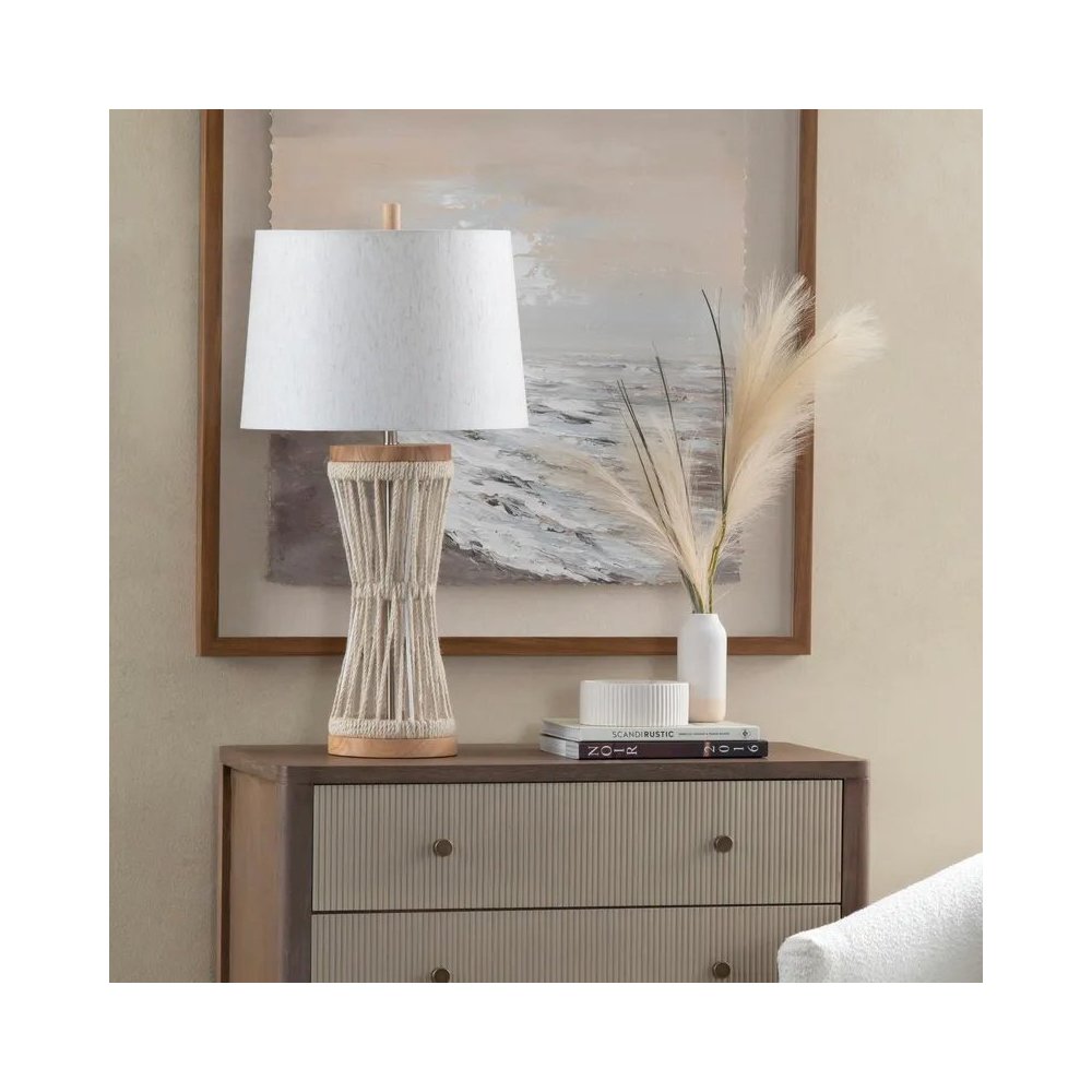 30.5" Coastal Cream Hemp Rope Table Lamp with Natural Wood Base. Picture 4