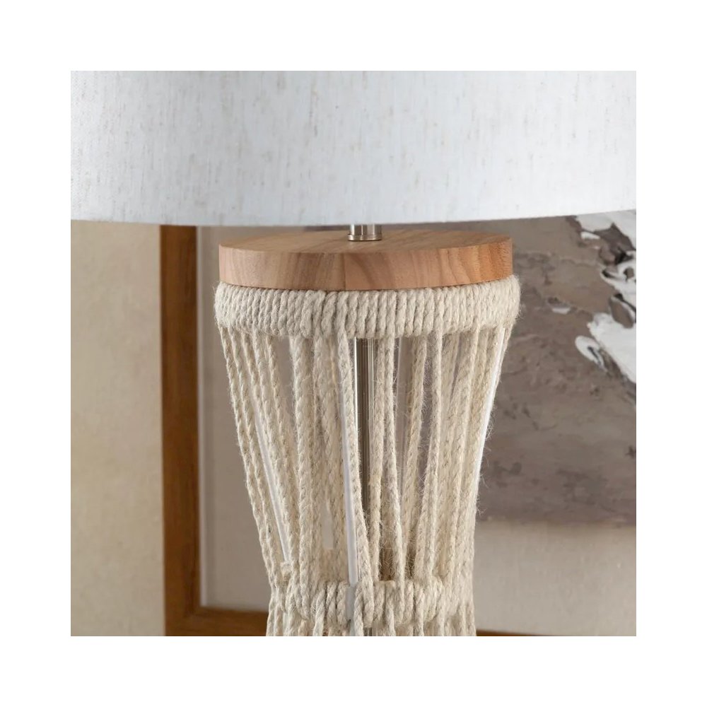 30.5" Coastal Cream Hemp Rope Table Lamp with Natural Wood Base. Picture 5
