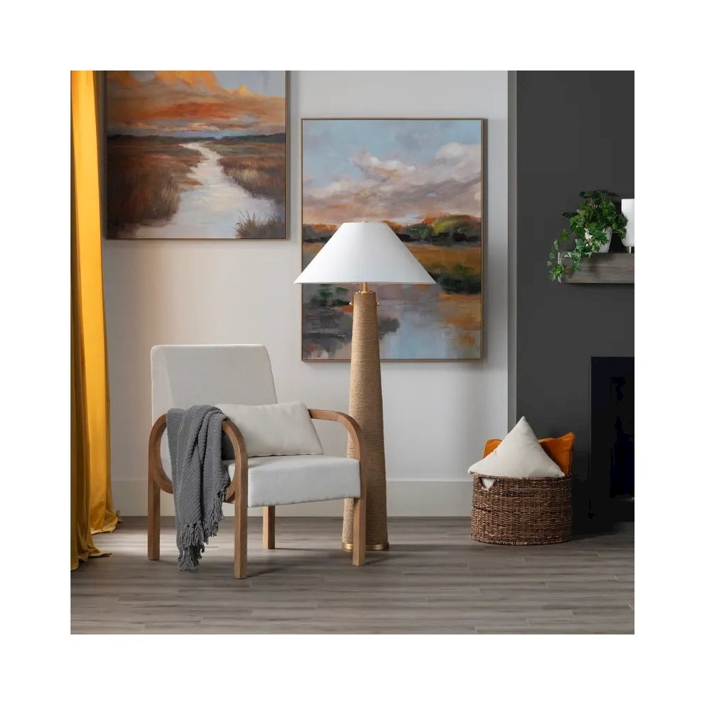59" Coastal Natural Resin Floor Lamp with Textured Hemp Rope. Picture 4