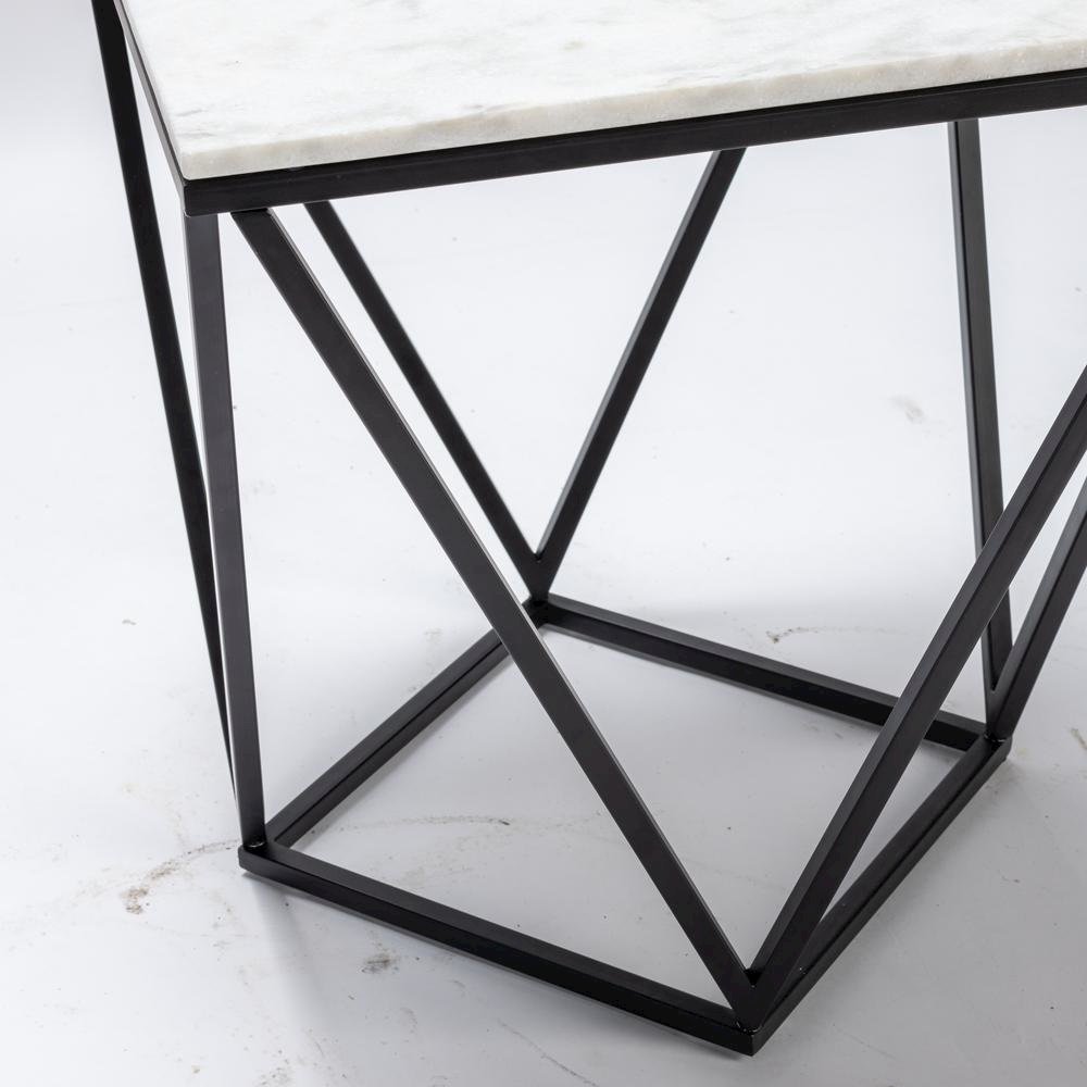 White Marble End Table Black Metal 20x20x22 Modern Style. Picture 4