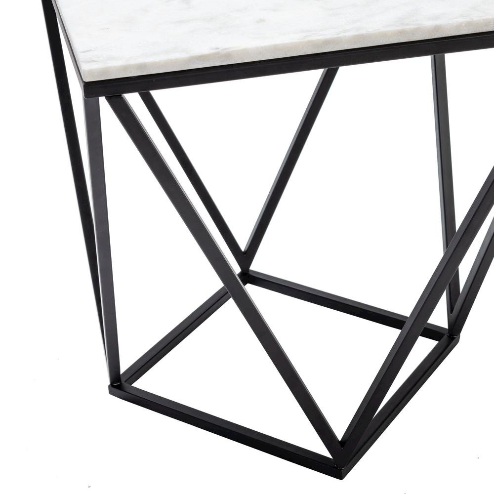 White Marble End Table Black Metal 20x20x22 Modern Style. Picture 2