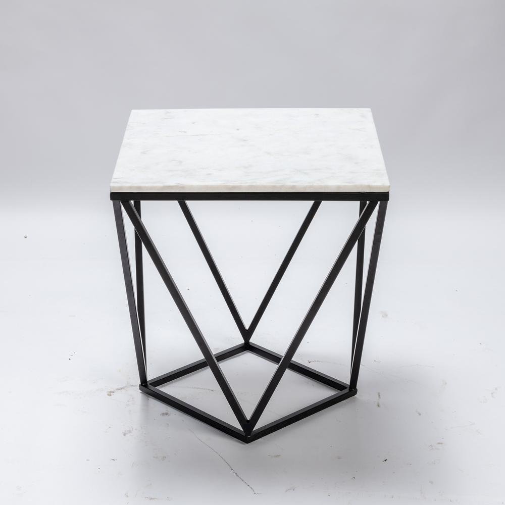 White Marble End Table Black Metal 20x20x22 Modern Style. Picture 5