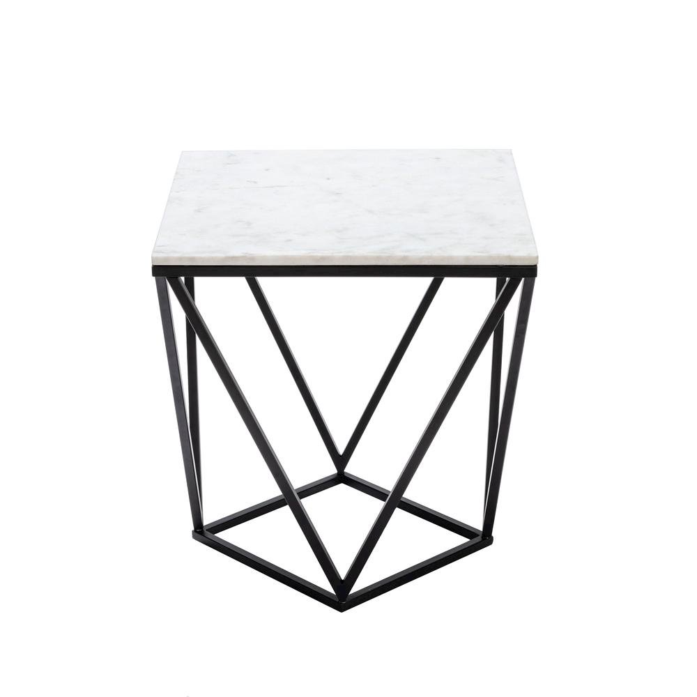 White Marble End Table Black Metal 20x20x22 Modern Style. Picture 3