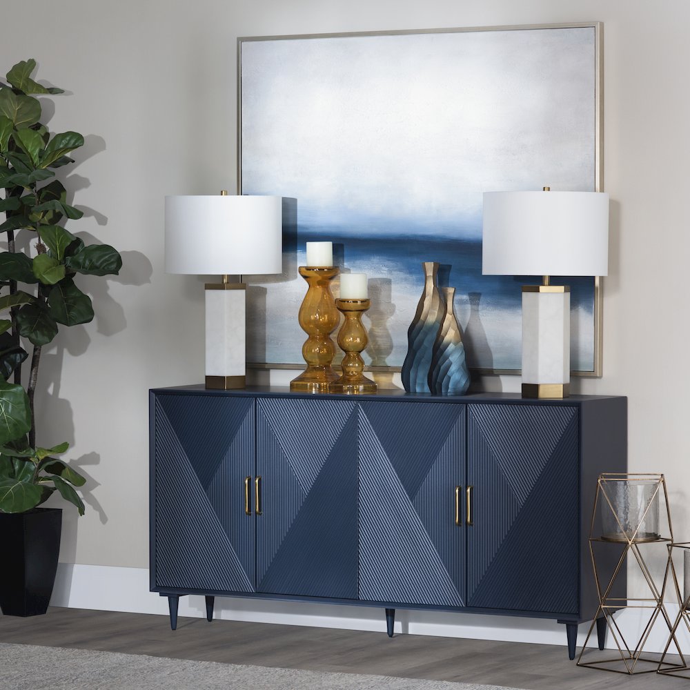 72" Navy Blue 4 Door Media Credenza. Picture 6