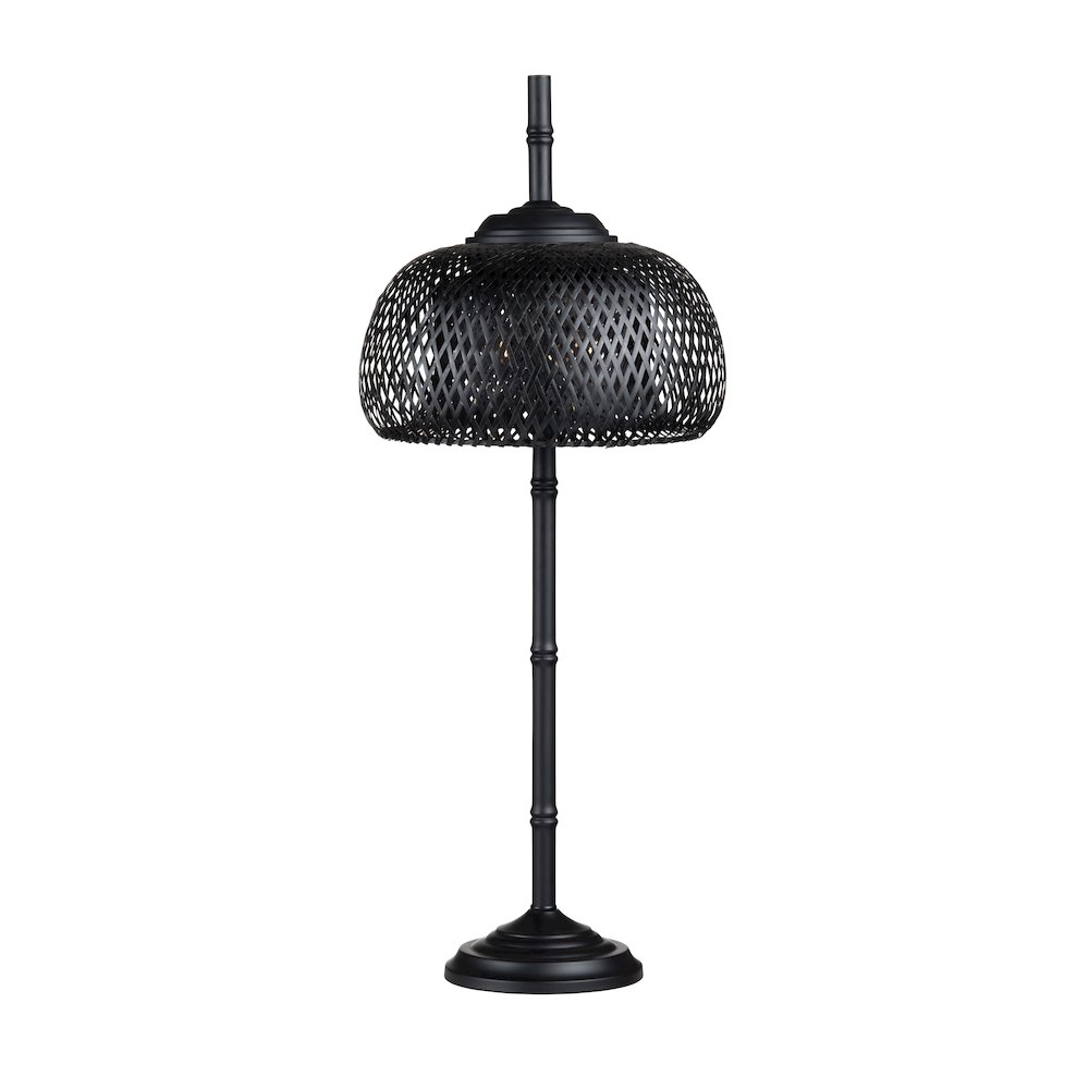 37.5"H Black Metal Buffet Lamp With Rattan Shade. Picture 1