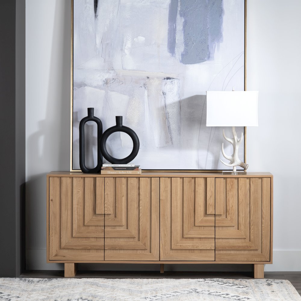 74" Brown Solid Wood 4-Door Media Credenza. Picture 5
