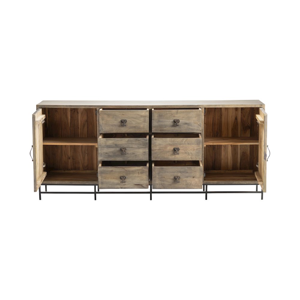 80" Solid Wood & Metal 2-Door, 6-Drawer Media Credenza. Picture 4