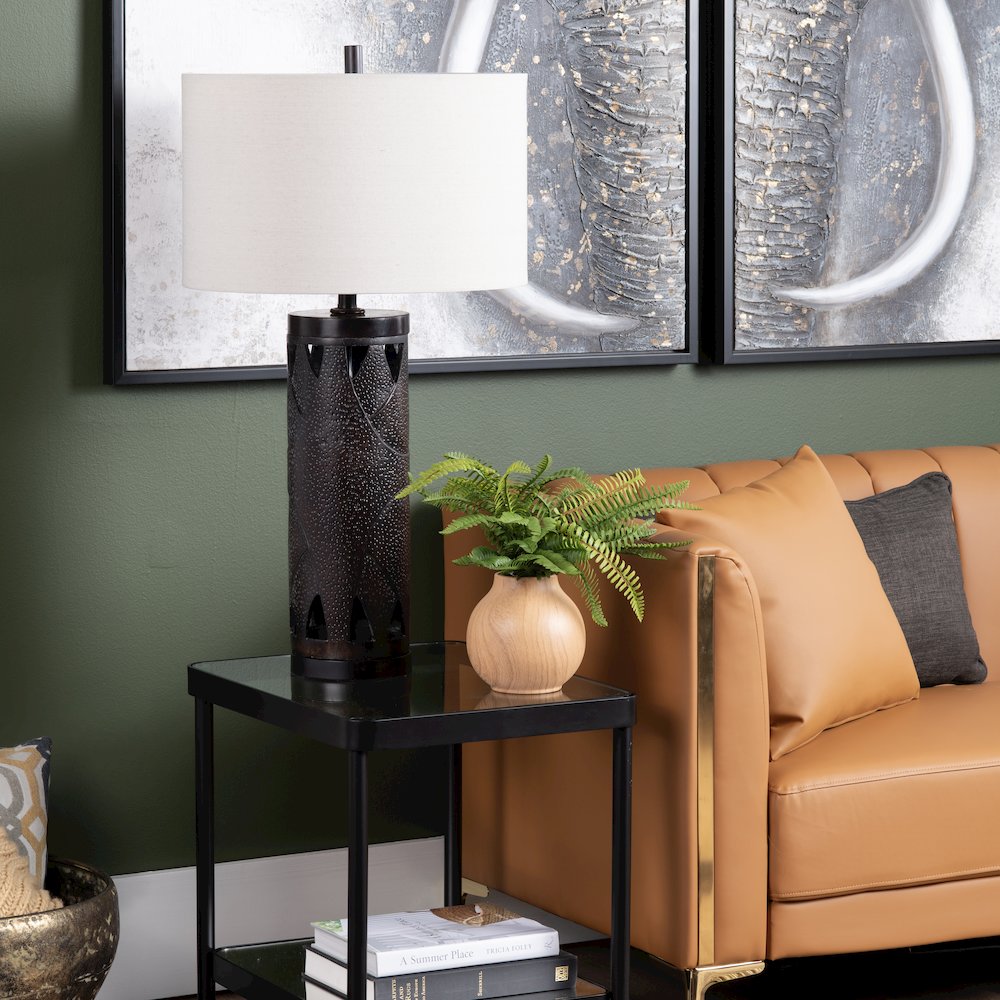 Set Of 2 Metal & Resin Table Lamp With Nightlight And Linen Shade. Picture 4