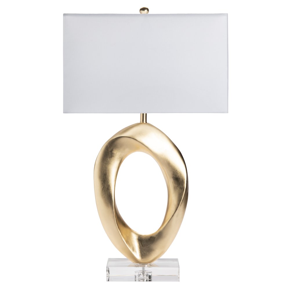 31" Gold Resin Table Lamp With White Shade. Picture 1