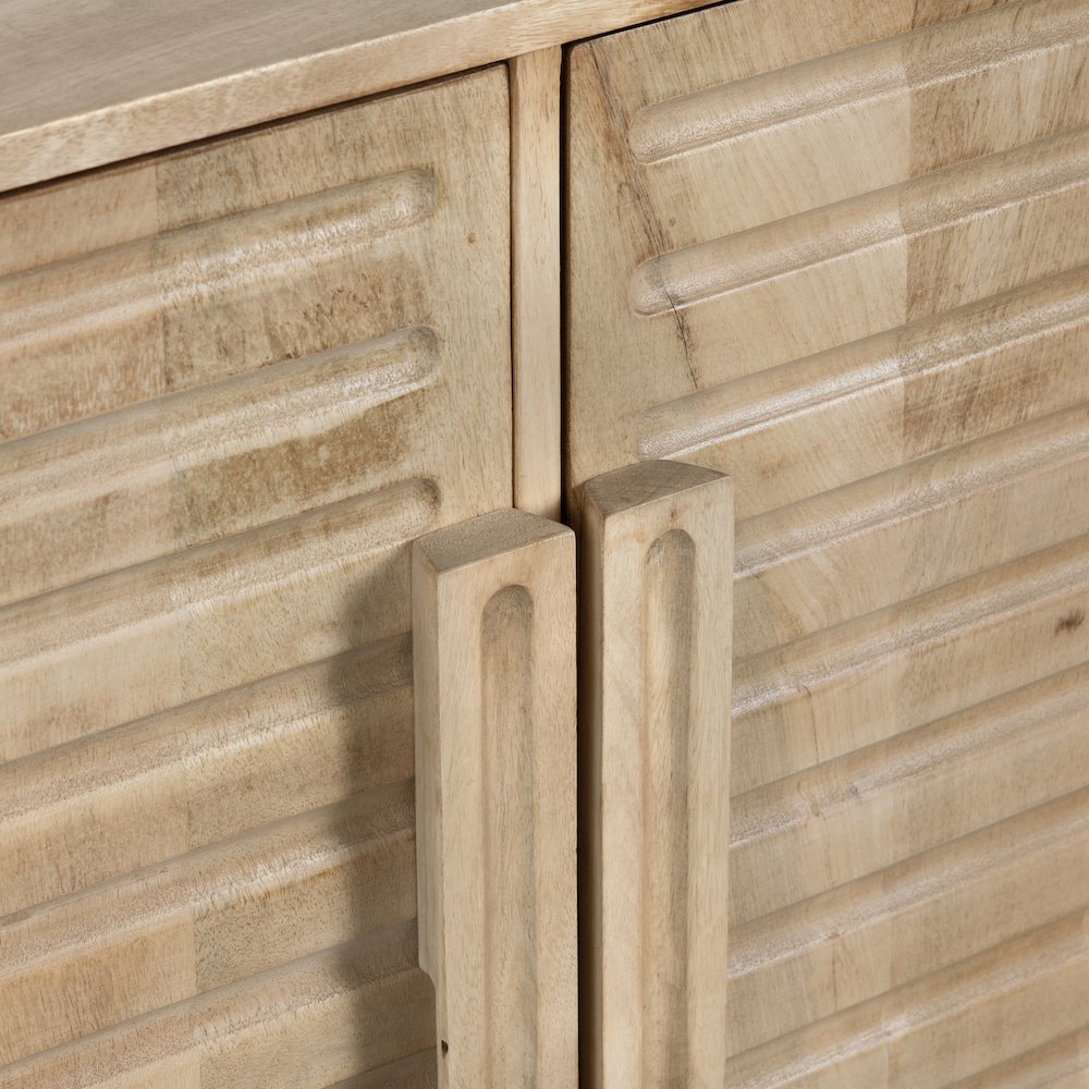 86" Natural Brown 4-Door Media Credenza_ Sideboard. Picture 4