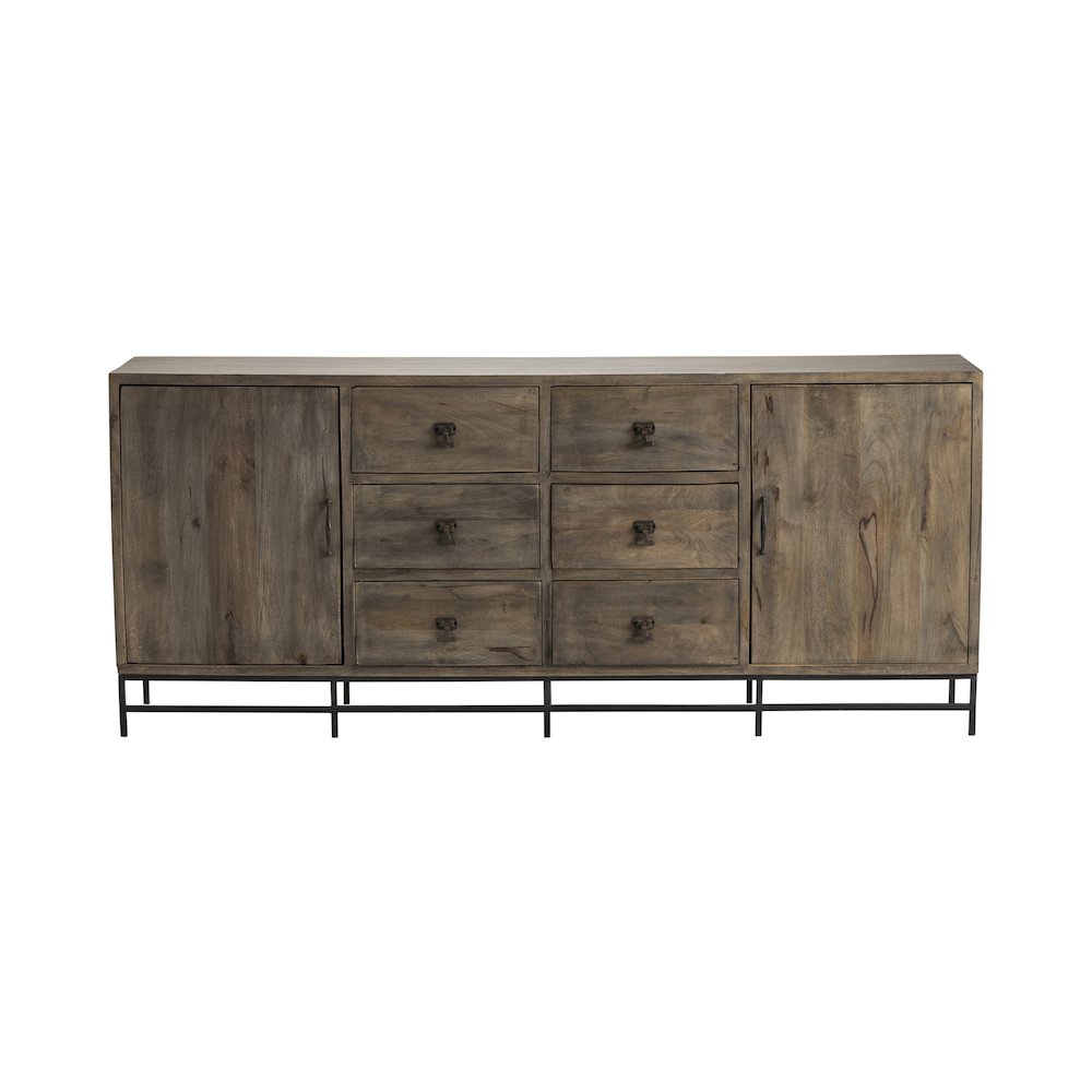80" Solid Wood & Metal 2-Door, 6-Drawer Media Credenza. Picture 2