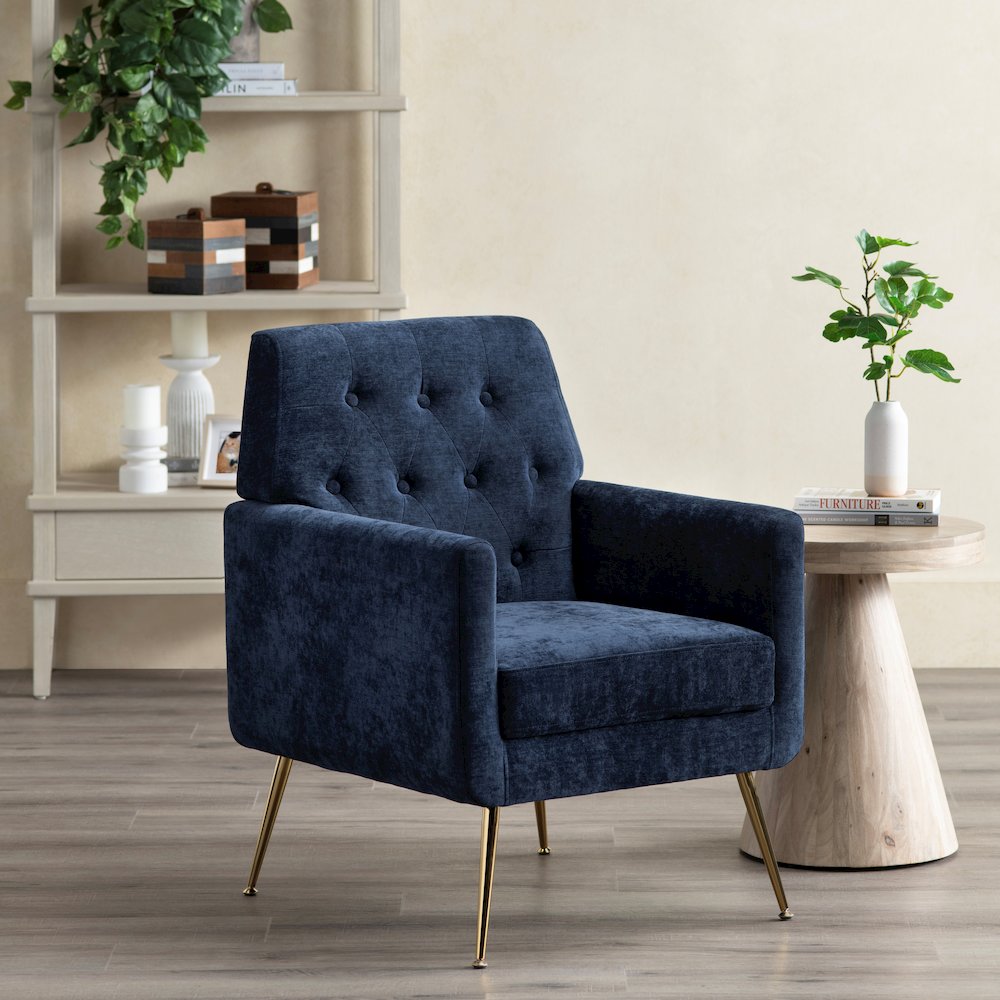 Navy Blue Upholstered Accent Chair. Picture 5