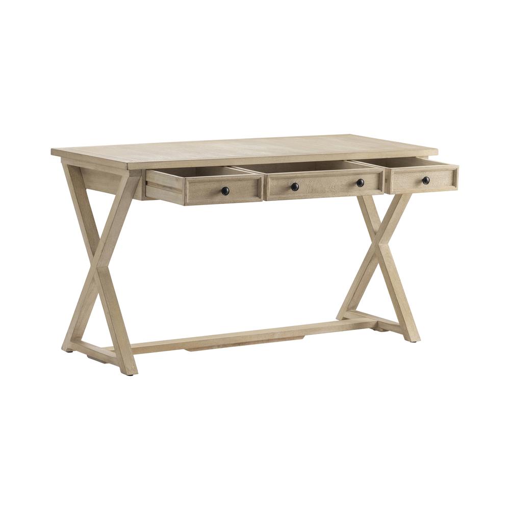 Crestview Collection Bengal Manor 56" Wide White Washed Wood 3-Drawer Desk. Picture 3