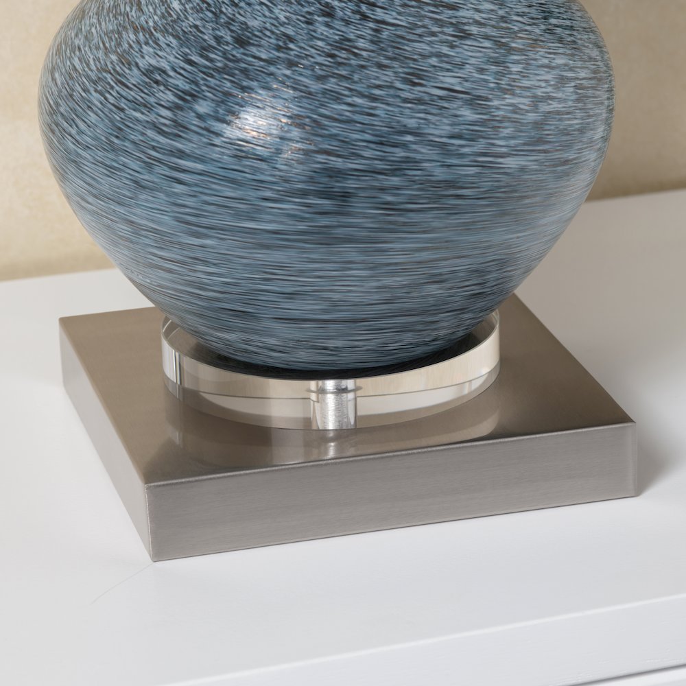 Double-Gourd Blue Ceramic Table Lamp With Crystal Base And Drum Shade.. Picture 5