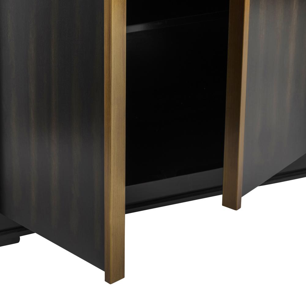 Empire 4 Door Sideboard with Burnished Brass Hardware in Rich Jacobean Finish. Picture 5