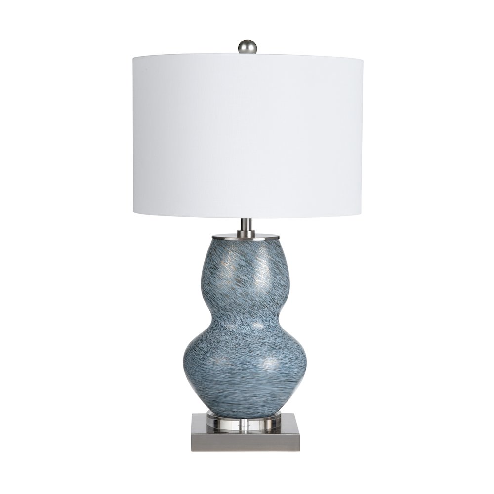 Double-Gourd Blue Ceramic Table Lamp With Crystal Base And Drum Shade.. Picture 1