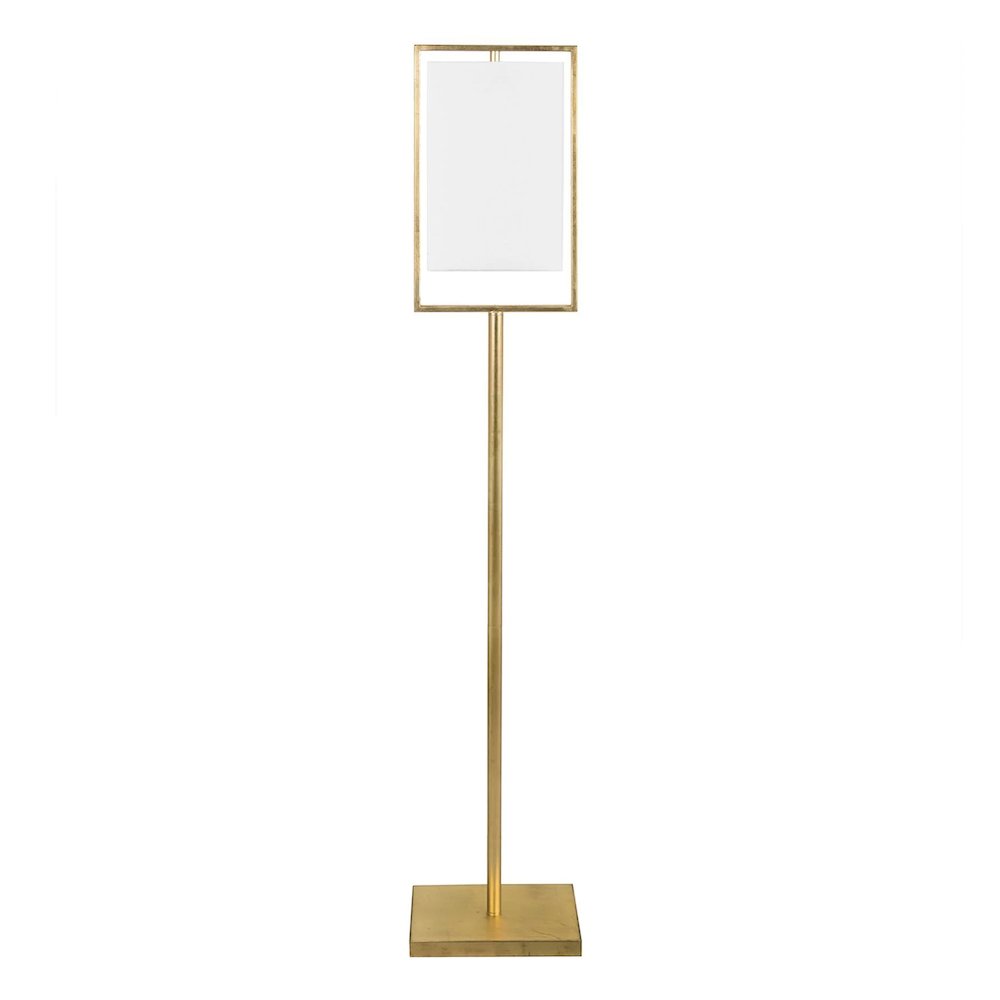 Gold Leaf Floor Lamp With Geometric Frame And Linen Shade.. Picture 1