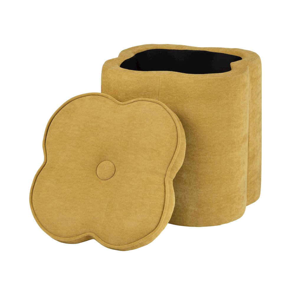 Spice Yellow Chenille Flower Ottoman W/ Storage. Picture 2