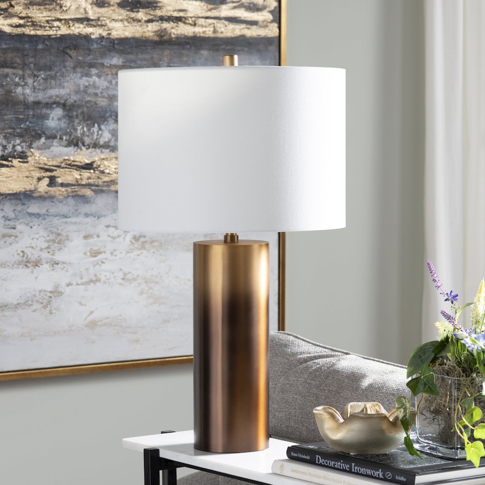 Set Of 2 Ombre Elegant Metal Cylinder Table Lamp With Linen Shade. Picture 4