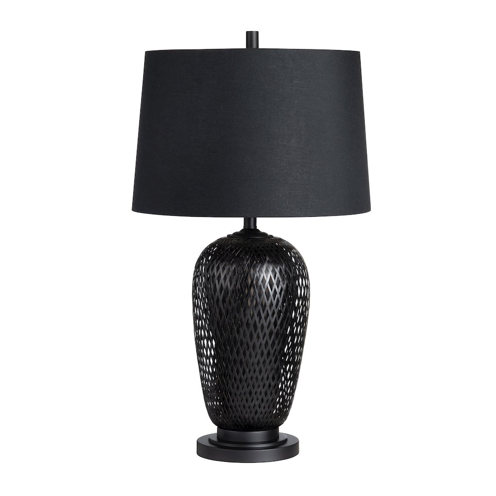 Set Of 2 Black Rattan/Bamboo Table Lamp With Linen Shade. Picture 1