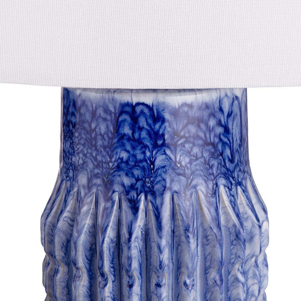 Set Of 2 Blue Ribbed Ceramic Lamps With Crytsal Bases. Picture 3
