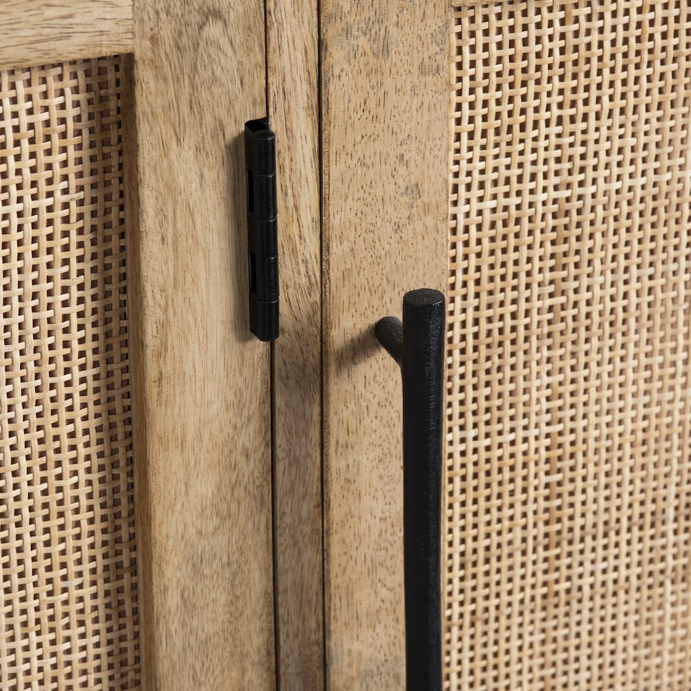 76" Solid Wood & Rattan 4-Door Media Credenza. Picture 4