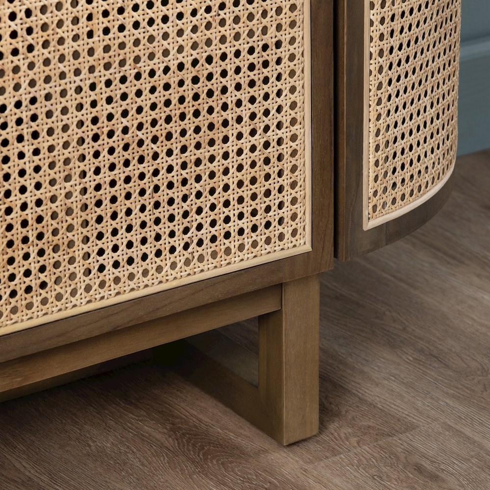 79" Oval Shaped Solid Wood And Cane 5-Door Media Credenza. Picture 7