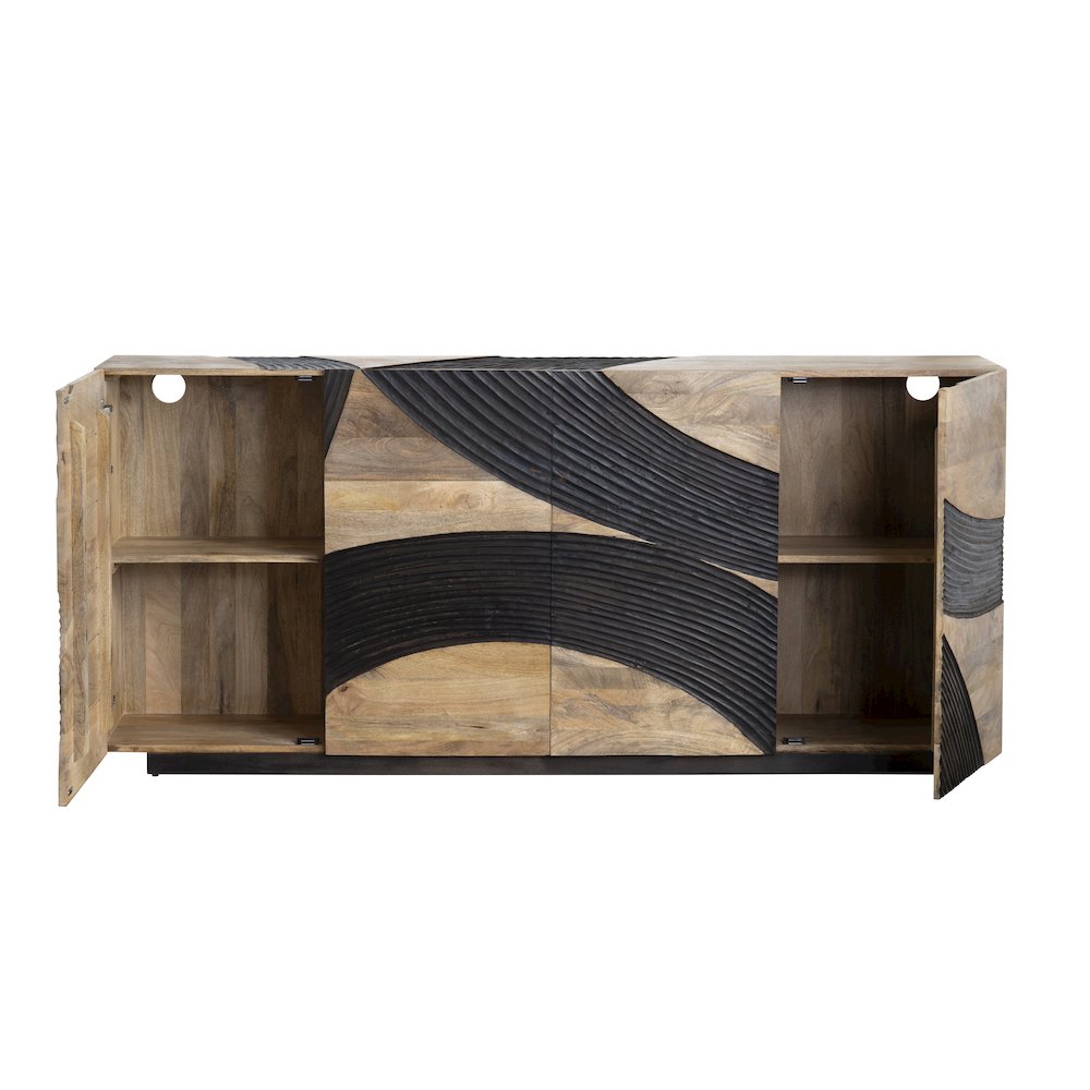 80" Brown Solid Wood 4-Door Media Credenza. Picture 3